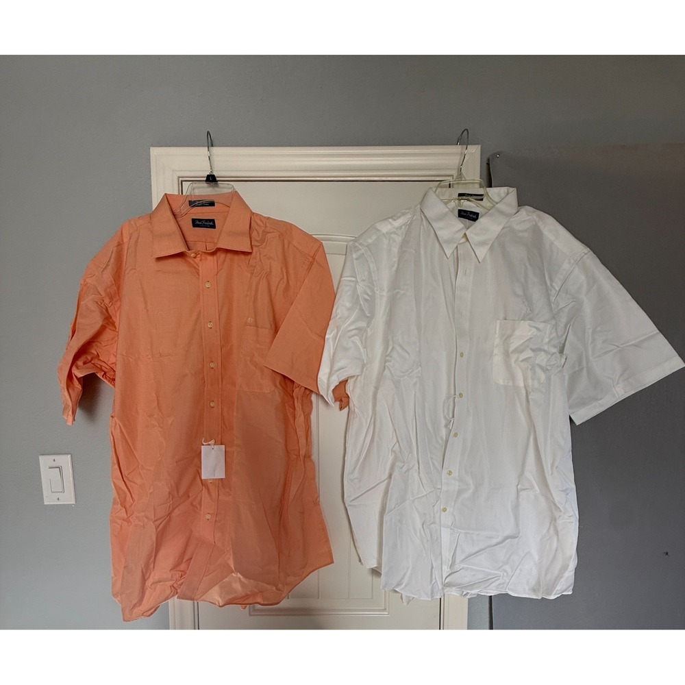 2pc Paul‎ Fredrick Custom Dress Shirt Men's 18.5 Orange & White JDC Monogram NWT